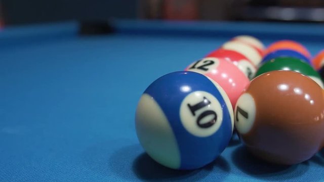 Billiard balls on Blue baize