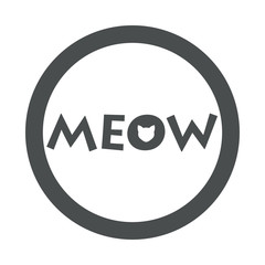Icono plano MEOW con cabeza gato en o en circulo color gris