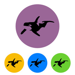 Icono plano orca en espacio negativo en circulo varios colores