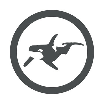 Icono plano orca en espacio negativo en circulo color gris