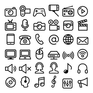 Communication, Media, modern technology web line icon set - big pack 