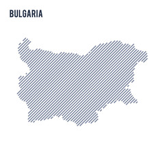 Vector abstract hatched map of Bulgaria with oblique lines isolated on a white background.