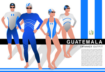 Male and Female Swimmers : Swimmers in National Swimsuits : Vector Illustration