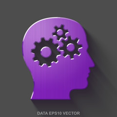 Flat metallic Data 3D icon. Purple Glossy Metal Head With Gears on Gray background. EPS 10, vector.