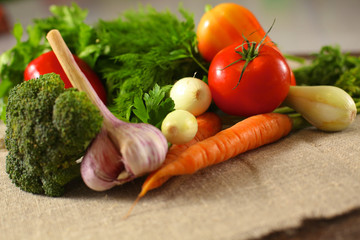 Fresh vegetables on a wooden table. Healthy food. Diet