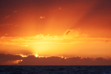 colorful sunset at Nr. Vorupoer at the North Sea Coast in Denmark