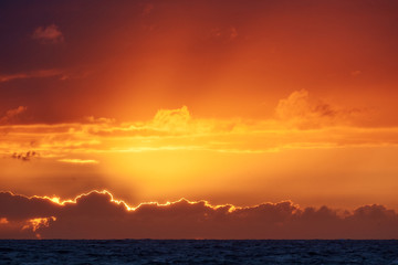 colorful sunset at Nr. Vorupoer at the North Sea Coast in Denmark