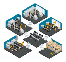 Electronics Factory Isometric Multistory Composition