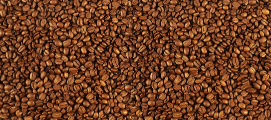 Coffee beans texture, Coffee background, top view with copy space. coffee and ground, coffee beans background.