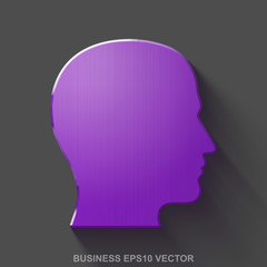 Flat metallic business 3D icon. Purple Glossy Metal Head on Gray background. EPS 10, vector.