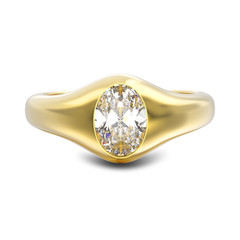 3D illustration isolated yellow gold ring with diamonds with shadow