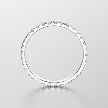 3D illustration white gold or silver classic eternity band ring with diamond with reflection
