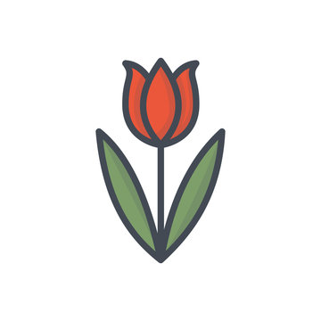red tulip flower with green leaves clip art preview