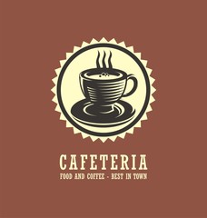 Cafeteria logo design concept with cup of coffee drawing