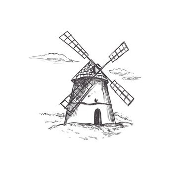 Windmill. Bakery shop collection. Vector hand drawn illustration.