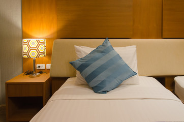 Bed pillows and lamps