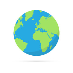 Globe world map with shadow on white background