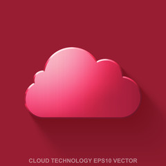 Flat metallic cloud technology 3D icon. Red Glossy Metal Cloud on Red background. EPS 10, vector.