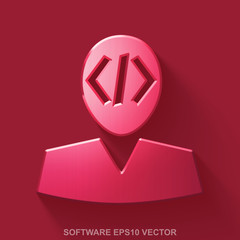 Flat metallic Software 3D icon. Red Glossy Metal Programmer on Red background. EPS 10, vector.