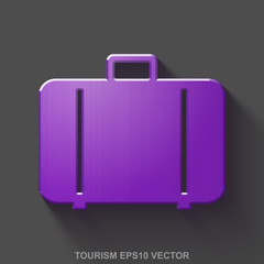 Flat metallic tourism 3D icon. Purple Glossy Metal Bag on Gray background. EPS 10, vector.