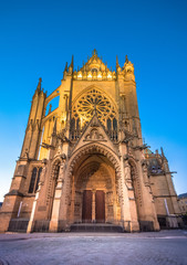 Fototapeta na wymiar The Cathedral of Saint Stephen of Metz, France, (Cathédrale Saint Étienne). It is the historic cathedral of the Roman Catholic Diocese of Metz and the seat of the Bishop of Metz 