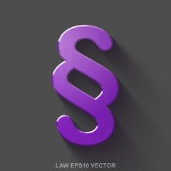 Flat metallic law 3D icon. Purple Glossy Metal Paragraph on Gray background. EPS 10, vector.