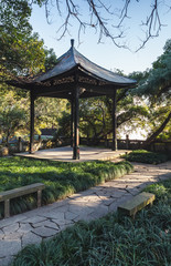 Traditional Chinese wooden gazebo in public park