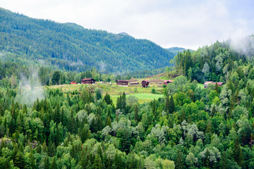 Remote unknown village in the mountains as seen from route 40 in Norway.