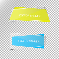 Set of trendy flat geometric vector banners. Vintage colors and shapes. Green and blue banner design.