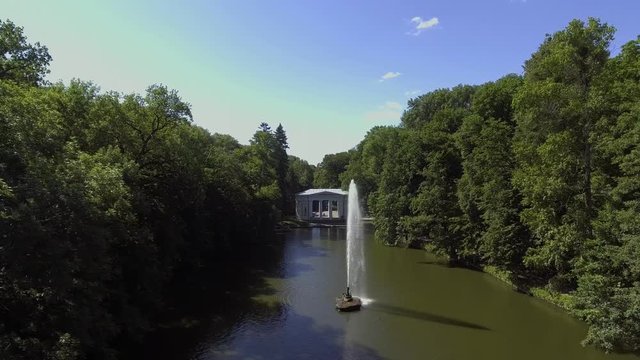 Aerial view of the national dendrological park Sofiyivka. View of the Snake Fountain and Flora Pavilion