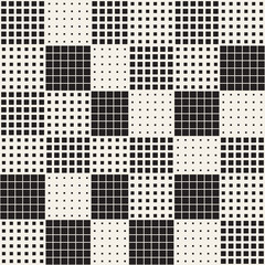 Fototapeta premium Modern Halftone Texture. Endless Abstract Background With Random Size Squares. Vector Seamless Chaotic Squares Mosaic Pattern.