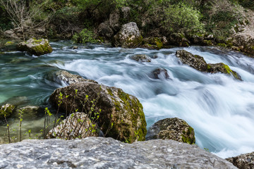 The Sorgues river at Fontaine les Vaucluse in the south of France