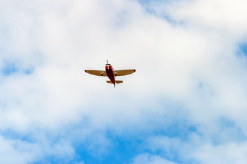 Propeller planes flying in the sky