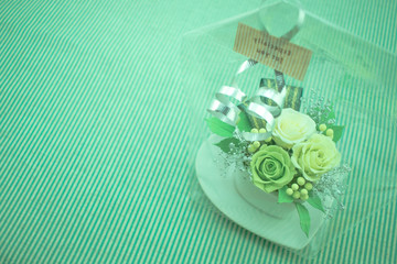 A Gift of Preservrd Flower and Clay Flower Arrangement, White and Green Roses