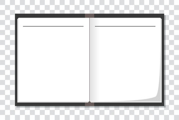offenes Notizbuch auf transparentem Hintergrund