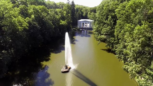 Aerial view of the national dendrological park Sofiyivka. View of the Snake Fountain and Flora Pavilion