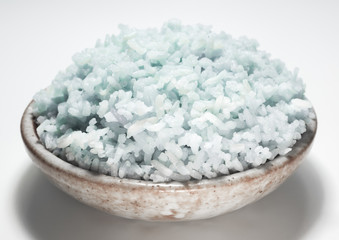 Blue cooked rice by color of butterfly pea flower