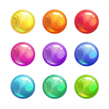 Cartoon Glossy Colorful Round Buttons.
