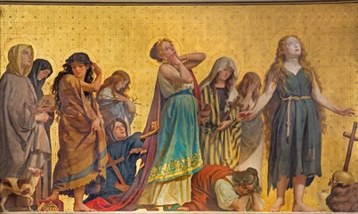 Photo sur Plexiglas Monument TURIN, ITALIE - 15 MARS 2017 : La fresque symbolique des saintes femmes confessantes à l& 39 église Chiesa di San Dalmazzo par Enrico Reffo (1831-1917).