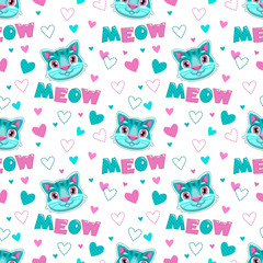 Obraz premium Cute childish seamless pattern with funny cats