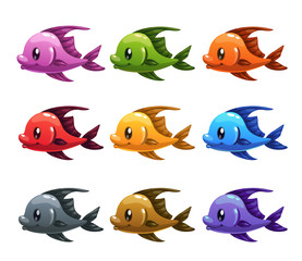 Naklejka premium Cute cartoon colorful fishes set.