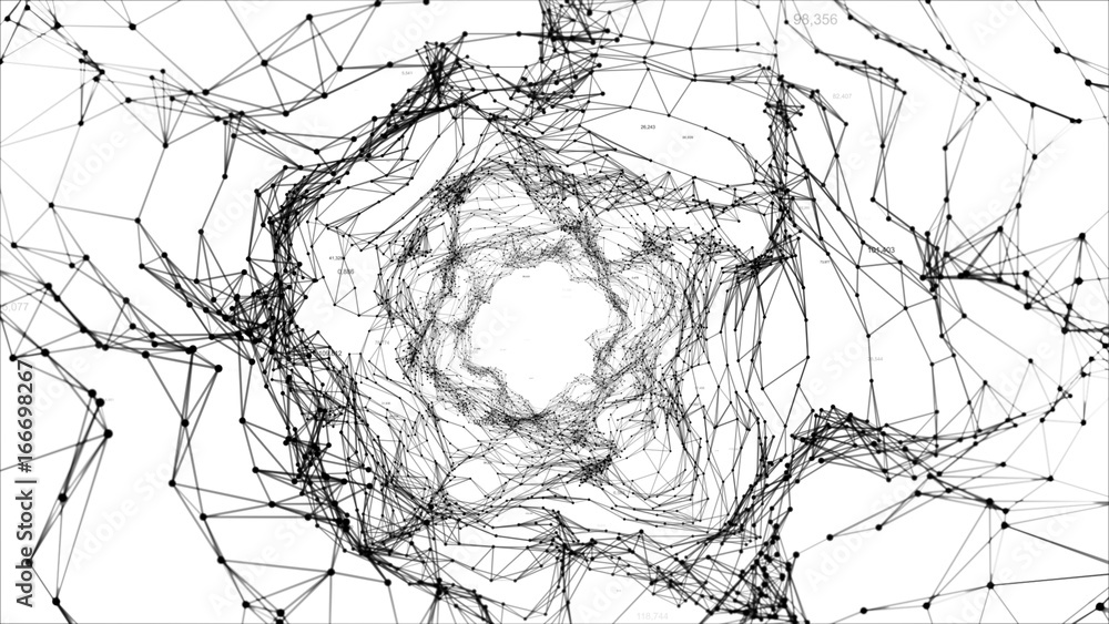 Canvas Prints abstract black and white space background, geometry surfaces, lines and points. abstract tunnel grid