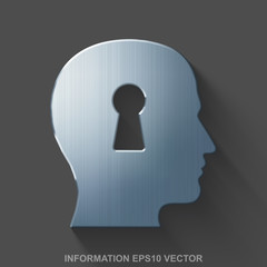 Flat metallic Information 3D icon. Polished Steel Head With Keyhole on Gray background. EPS 10, vector.
