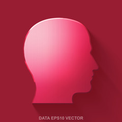 Flat metallic Data 3D icon. Red Glossy Metal Head on Red background. EPS 10, vector.