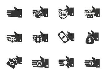 Hend and money icons set