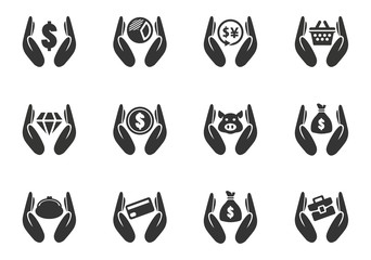 Hend and money icons set