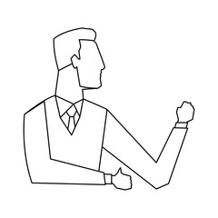 portrait of businessman gesturing shows something