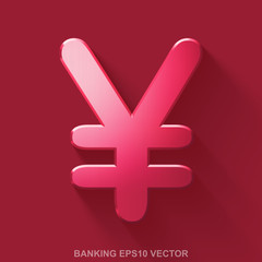 Obraz premium Flat metallic banking 3D icon. Red Glossy Metal Yen on Red background. EPS 10, vector.