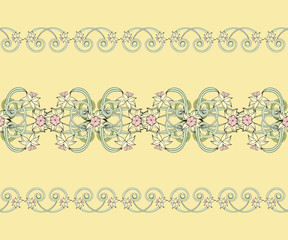 Seamless vintage border in small narcissus. Art nouveau millefleurs. Daffodil the symbol of Wales. Floral background for textile, wallpaper, surface, print, gift wrap, scrapbooking, decoupage.