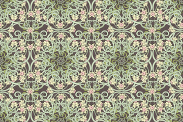 Seamless vintage pattern in small narcissus. Art nouveau millefleurs. Daffodil the symbol of Wales. Floral background for textile, wallpaper, surface, print, gift wrap, scrapbooking, decoupage.